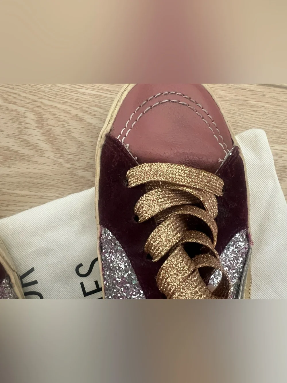 Golden goose glitter slides pink gold burgundy size 40